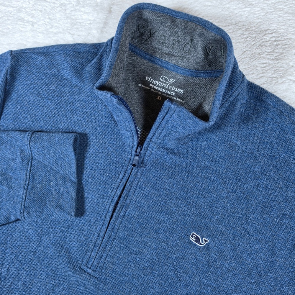Vineyard Vines Performance 1/4 Zip Mens XL Blue Stretch L/S Pullover 1K000006